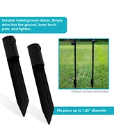 Garden Stakes for Outdoor Lights - Metal Ground Spike for Solar Lights and Live Flame Torches - Steel Torch Stake