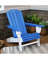 All-Weather Blue/Black Outdoor Adirondack Chair with Drink Holder - Heavy Duty Hdpe Weatherproof Patio