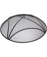 Black Reinforced Steel Mesh Fire Pit Spark Screen with Ring Handle