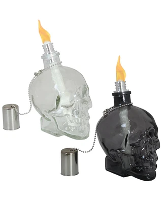 Grinning Skull Glass Tabletop Torches