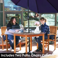 Outdoor Patio Dining Armchairs with Slat Back - Light Brown Finish - Set of 2