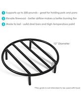 Fire Pit Grate - Heavy-Duty Steel - Round Firewood Grate for Outdoor Firepits - 12-Inch Black