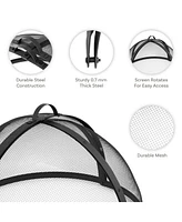 Fire Pit Screen - Round Fire Pit Spark Screen - Heavy-Duty Steel Mesh Metal Cover with Handle - Fire Pit Screen Cover with Door - 24 Inch Diameter