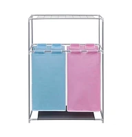 2-Section Laundry Sorter Hamper with a Top Shelf for Drying