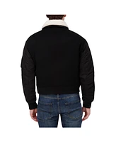 Hudson Jeans Men's Wool Bomber Jacket With Nylon Sleeves And Faux Shearling Collar