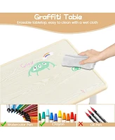 Kids Table and Chair Set, Height Adjustable Toddler Table and 4 Chairs Set for Ages 2-10, Graffiti Desktop, Non-Slip Legs, Arts & Crafts Table, Childr