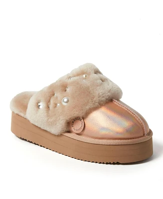 Fireside by Dearfoams Women's Ballina Genuine Shearling Platform Scuff Slipper