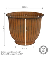 Carlotta 14.75" Metal Outdoor Plant Pot Set with Drainage Holes and Rubber Plugs