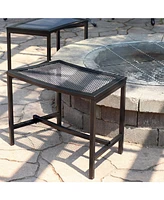 Outdoor Curved Powder-Coated Black Metal Mesh Fire Pit Bench - Backless