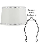 White Medium Drum Lamp Shade with Crystal Trim 13" Top x 15" Bottom x 10" High x 10" Slant (Spider) Replacement - Springcrest