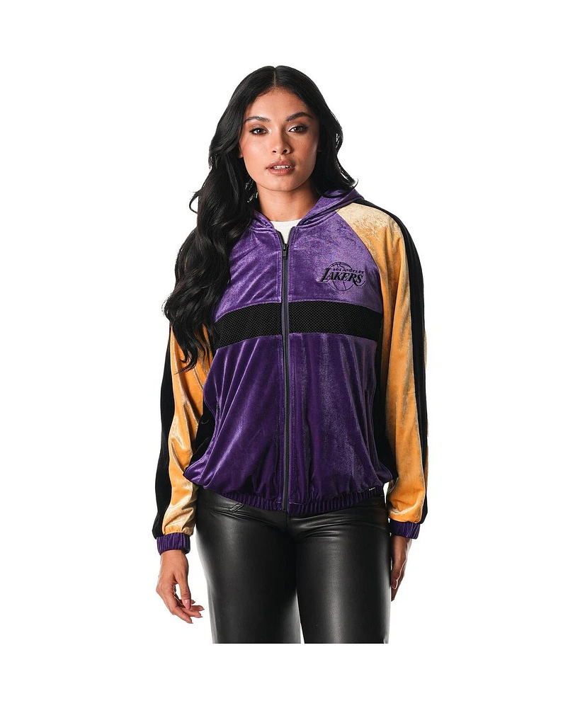 The Wild Collective Women's Purple Los Angeles Lakers Velour Full-Zip Track Jacket Hoodie