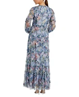 Women's Long Sleeve High Neck Sequin Detail Ruffle Gown