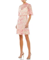 Women's Flounce Sleeve Embellished Dress
