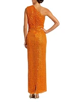 Mac Duggal Women's Sequined Ruched One Shoulder Gown