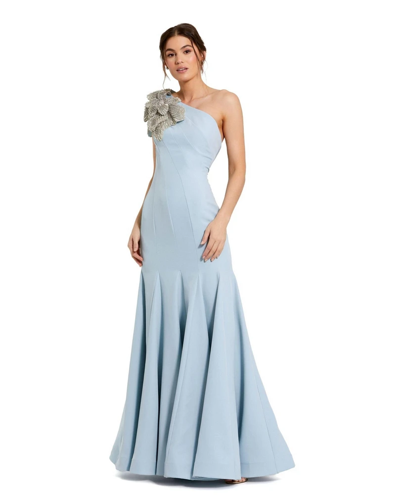 Mac Duggal Women's Crepe One Shoulder Gown With Flower