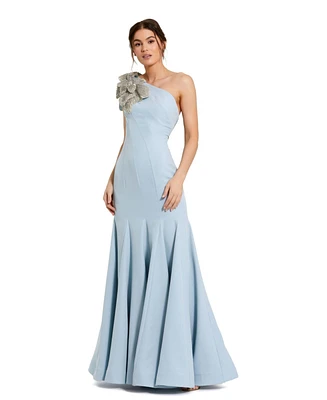 Mac Duggal Women's Crepe One Shoulder Gown With Flower