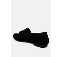 Awen Monochromatic Horsebit Real Suede Loafers