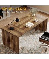 Tribesigns 63-Inch Executive Desk, Farmhouse Large Wood Computer Writing Conference Table with Sturdy Wooden Legs, Business Furniture Workstation for