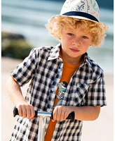Deux par Toddler Boys Short Sleeve Button Down Shirt Black And Beige Plaid - Toddler|Child