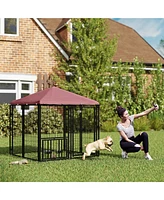 PawHut Outdoor Dog Kennel with Rotating & Adjustable Bowls, 4.6' x 4.6' x 5'