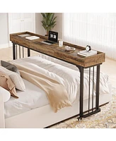 Tribesigns Overbed Table with Wheels, Mobile Computer Desk Makeup Vanity Desk with Storage, Standing Laptop Cart, Over Bed Makeup Table with Mirror, V