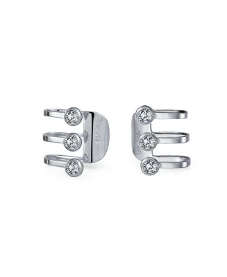 Bling Jewelry Minimalist Geometric Cz Bezel Triple Band Ear Cuff Cartilage Earrings Sterling Silver