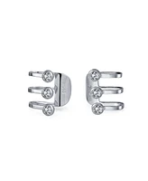 Bling Jewelry Minimalist Geometric Cz Bezel Triple Band Ear Cuff Cartilage Earrings Sterling Silver
