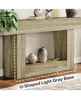 Tribesigns 63" Console Table, Farmhouse 2-Tier Entryway Table with U-Shaped Base, Narrow Long Wood Sofa Behind Couch for Living Room, Hall