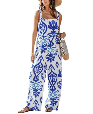 Women's Watercolor Baroque Square Neck Jumpsuit