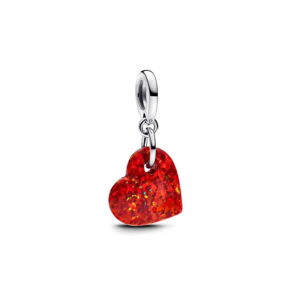 Pandora Sterling Silver Opalescent Red Heart Dangle Charms