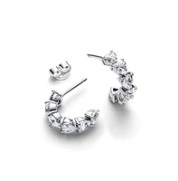 Pandora Sterling Silver Sparkling Hearts Open Hoop Earrings