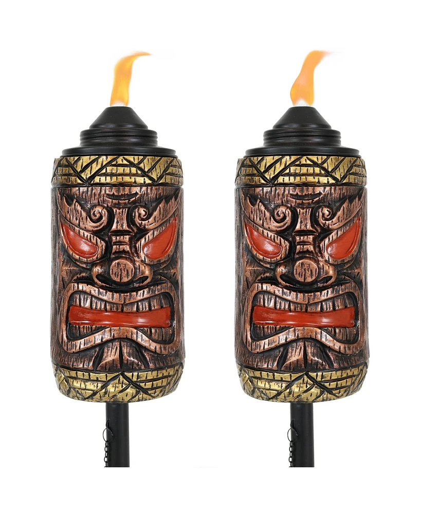 Tiki Face Torch, Outdoor Patio and Lawn Torches, 24- to 66-Inch Adjustable Height, 3-in-1, Set of 2