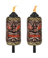 Tiki Face Torch, Outdoor Patio and Lawn Torches, 24- to 66-Inch Adjustable Height, 3-in-1, Set of 2