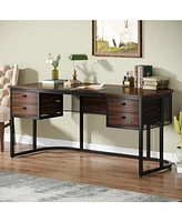 Tribesigns 63-Inch Executive Desk with 4 Drawers, Large Office Desk Computer Desk, Business Furniture Desk Workstation for Home Office, Dark Walnut
