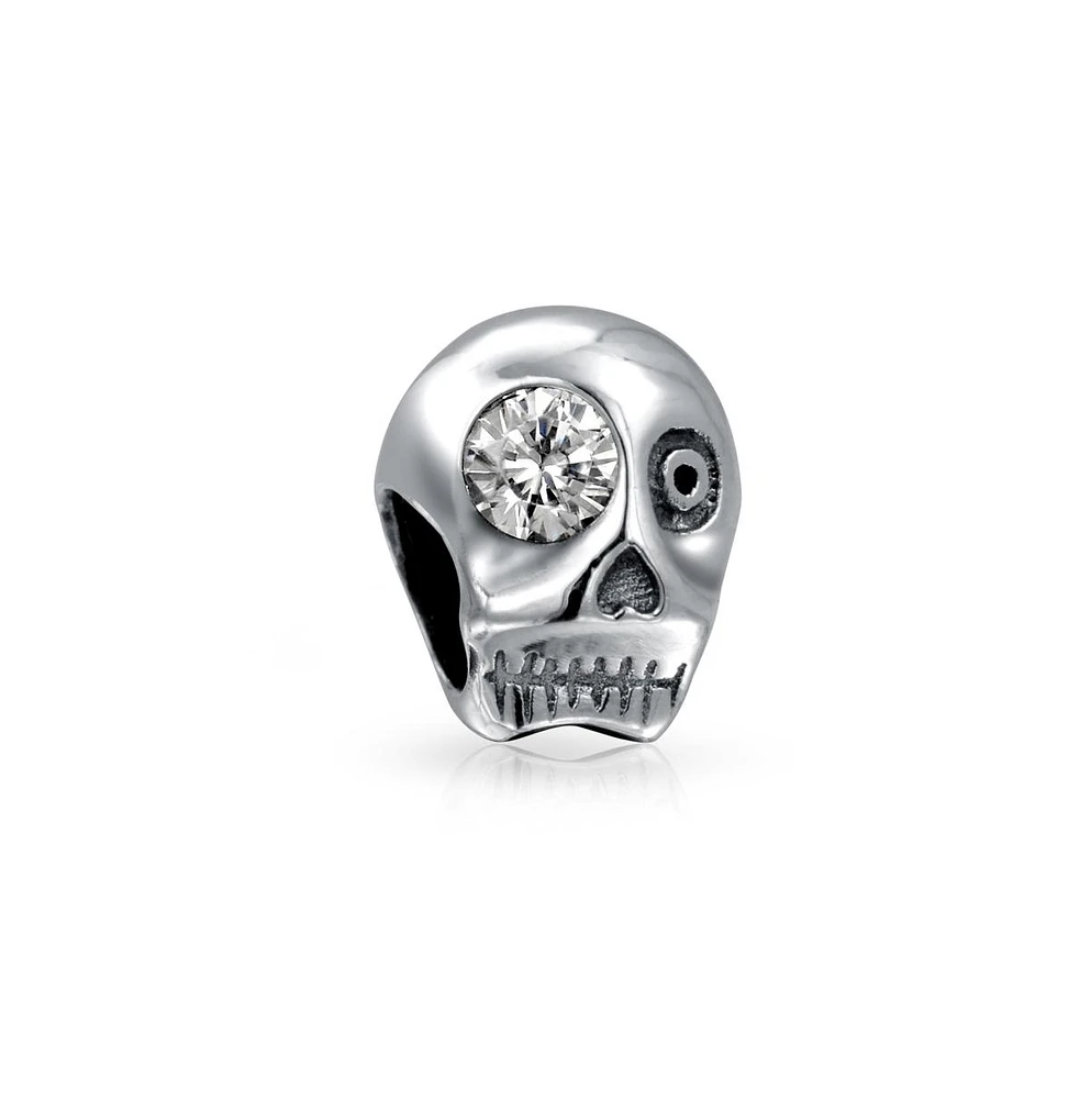 Bling Jewelry Halloween Skeleton Skull Charm Bead with Cz Eye Sterling Silver for European Bracelet