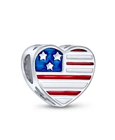 Bling Jewelry Heart Shape Usa Flag Military Wife Charm Bead Sterling Silver for Bracelet