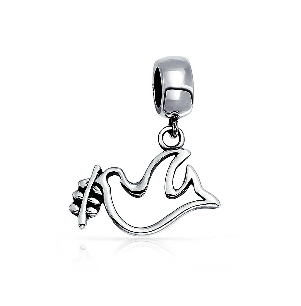 Bling Jewelry World Peace Dove Dangle Charm Bead Sterling Silver for European Bracelets