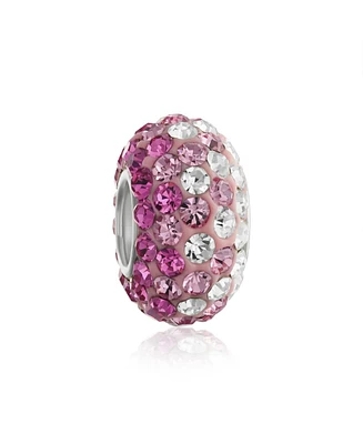 Bling Jewelry Light Pink Magenta Crystal Bead Charm Spacer for European Bracelet Sterling Silver