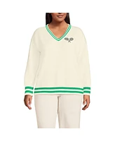 Lands' End Women's Plus Drifter Varsity Vneck Sweater with Crest