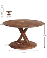 Tribesigns 31.5-Inch Round Coffee Table, Mid-Century Modern Coffee Table for Living Room, Low Accent Center Table with X-Shaped Base, Circle Coffee Ta