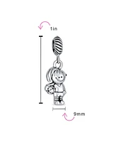 Bling Jewelry Cartoon Cheerleader Soccer Player Dangle Charm Bead Sterling Silver for Bracelet