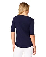 Melissa Paige Women's Petite Ribbed-Yoke Elbow-Sleeve Sweater