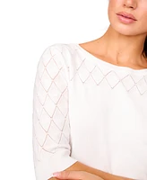 Melissa Paige Petite Yoke Wave Stitch Elbow-Sleeve Sweater