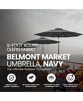 Four Seasons Courtyard 9 Foot Round Olefin Fabric Belmont Market Umbrella, Navy