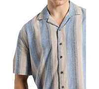 Men's Salaman Short Sleeve Button-Front Striped Camp Shirt