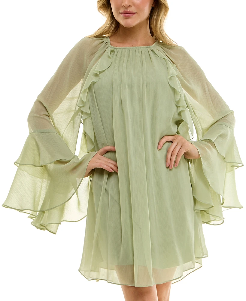 B Darlin Juniors' Ruffled Chiffon Long-Sleeve Dress