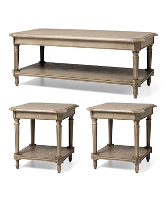 Maven Lane Pullman Traditional Wooden Coffee and 2 Side Tables, Antiqued Grey