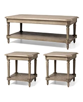 Maven Lane Pullman Traditional Wooden Coffee and 2 Side Tables, Antiqued Grey