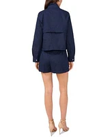 1.State Womens Cotton Drawcord Hem Jacket Dobby Stripe Shorts
