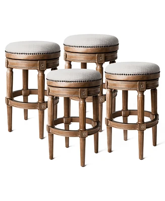 Maven Lane Pullman Backless Bar Stool in Weathered Oak Finish w/ Sand Color Fabric Upholstery, Set of 4